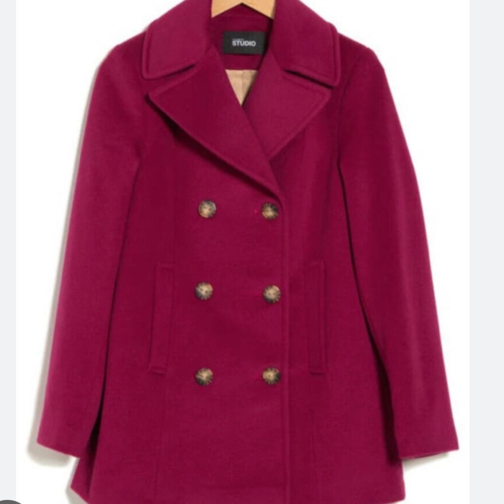Fleurette Wool Peacoat Candy Pink Luxury Tailored Coat $1000 Retail